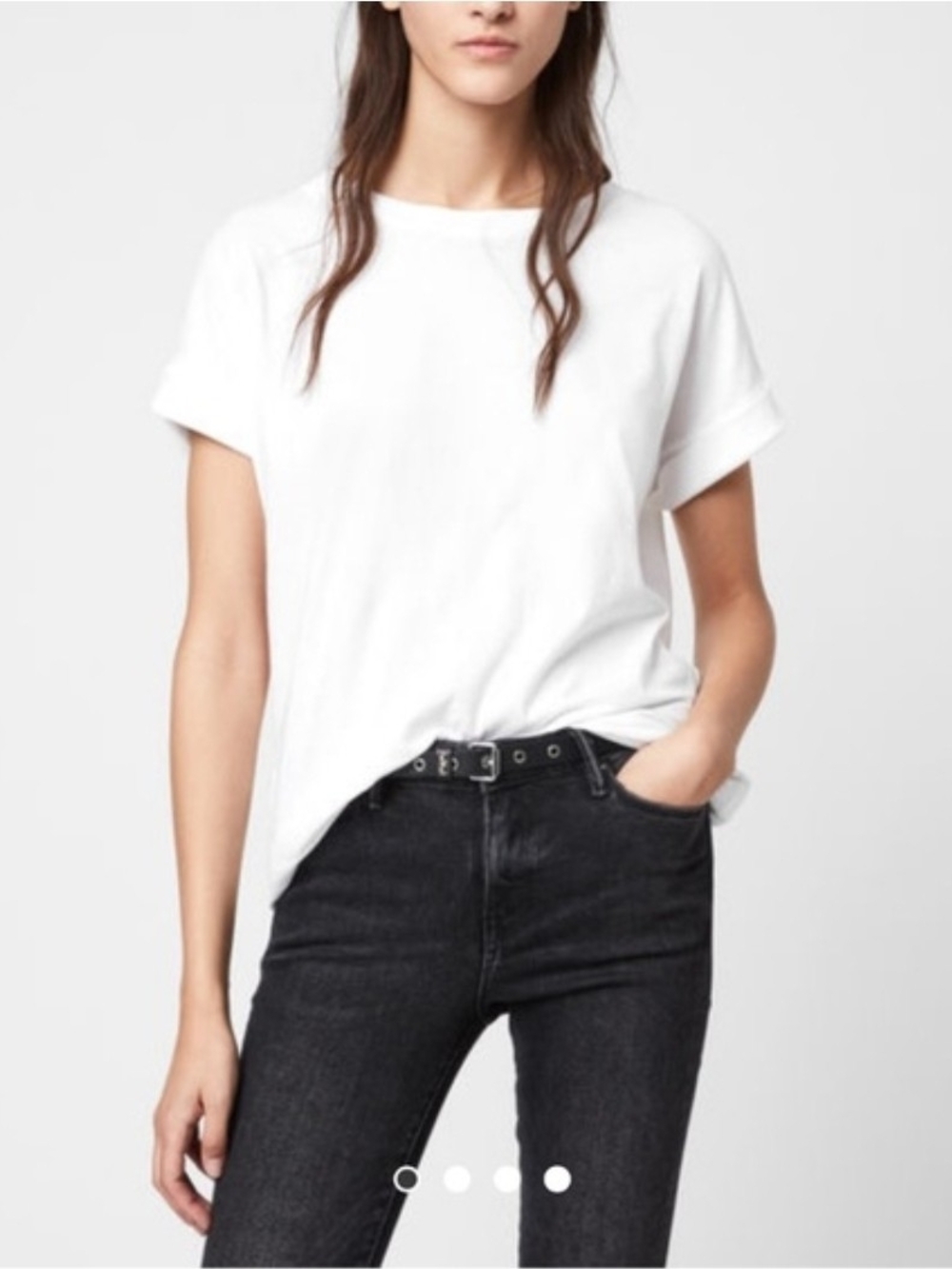 All Saints White Rolled-Sleeve Crewneck Tee